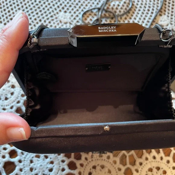 Badgley Mischka Black Hard Shell Formal Bag - Rhinestone Embellished - Picture 4 of 5